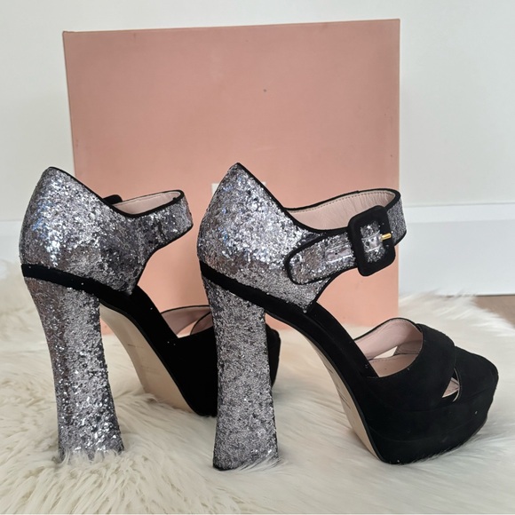 Miu Miu Glitter Accent Platform Pumps - Picture 6 of 12